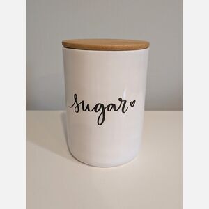 Modern Farmhouse Ceramic Sugar Jar Canister Cursive & Heart